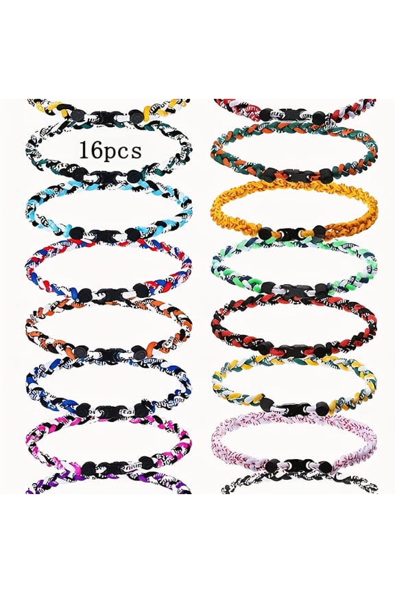 16 Pcs Baseball Necklaces - 18 Inch Braided Baseball Necklace with Adjustable Elastic Bands, Multicolor Baseball Rope Necklace Set, Ideal for Baseball Team Gifts & Sports Party Favors
