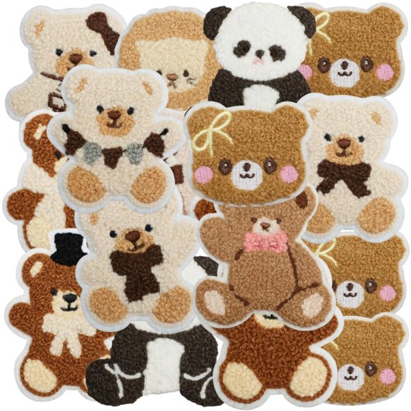 16 Pcs Bear Chenille Applique Patches Iron On/Sew On Fabric Decoration for Clothes, Backpacks, T-Shirts