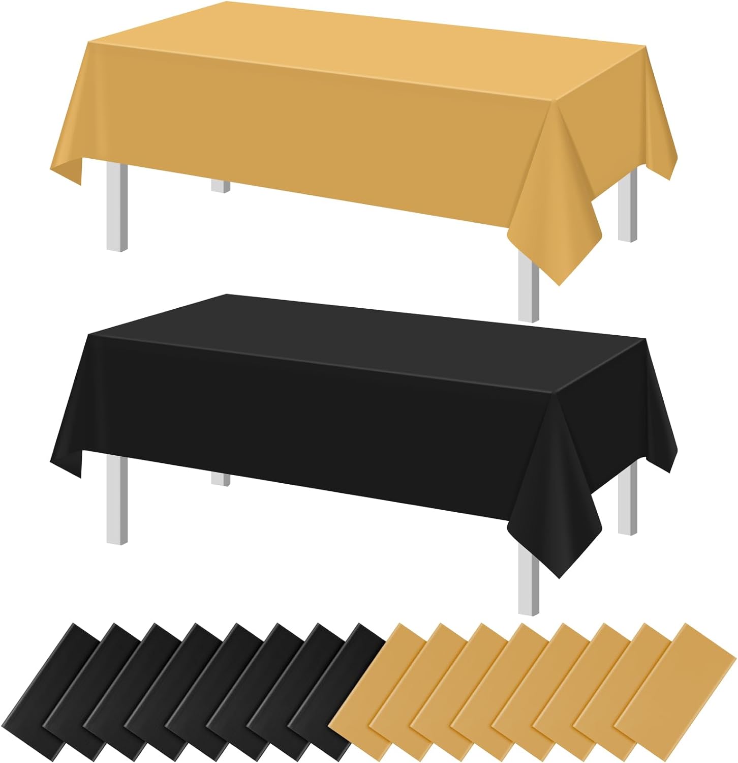 16 Pcs Black and Gold Disposable Plastic Tablecloth Waterproof and