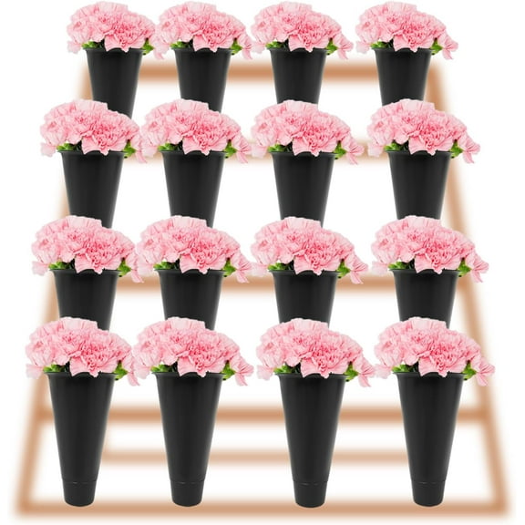 16 Pcs Black Plastic Flower Buckets Bulk Flower Display Buckets for Cut Flowers Indoor Outdoor Home Wedding Flower Display Artificial Flower Storage Containers, 8.66 L *15.35 H