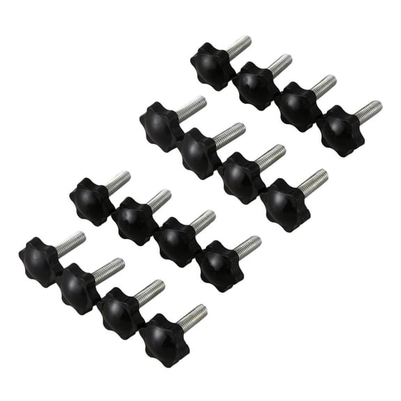 16 Pcs Black Spare Part M8 x 30mm Male Threaded Knurled Grip Star Knob,16 x Clamping Knob,Silver Tone & Black