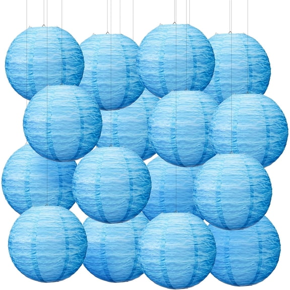 16 Pcs Blue Ocean Paper Lanterns - 11.81 Inch Round Hanging Decorations for Ocean Theme Party, Earth Day, Birthday & Home Decorations