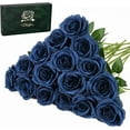 16 Pcs Blue Roses Artificial Flowers Stunning Silk Faux Roses for