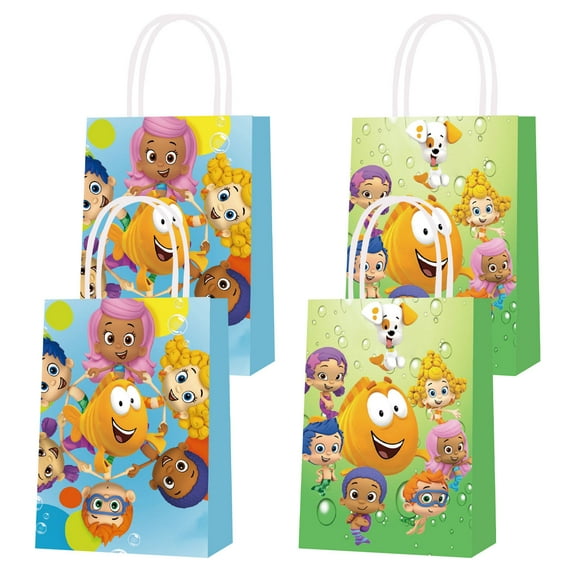 16 Pcs For Bubble Guppies Theme Party Bags,Birthday Party Decorations,Prime 2 Styles Candy Treat Bags with Handles for Boy Girls Birthdays, Celebrations,and Special Events