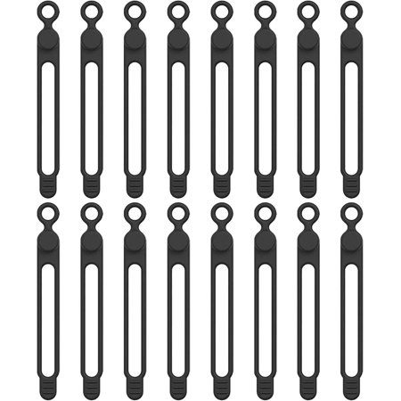 16 Pcs Cable Straps, Reusable Cable Ties, Silicone Wire Ties, Adjustable Tie Wraps, Fastening Cable Organizers, for Headphones Phones Electronics PC Wire Cable Tidy Management (Black)