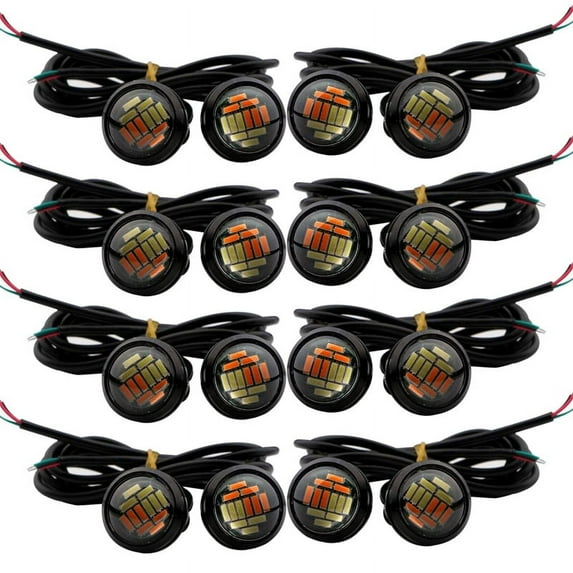 16 Pcs Car 12V 23mm Dual Color Switchback 4014 12 LED Drl Eagle Eye Daytime Light