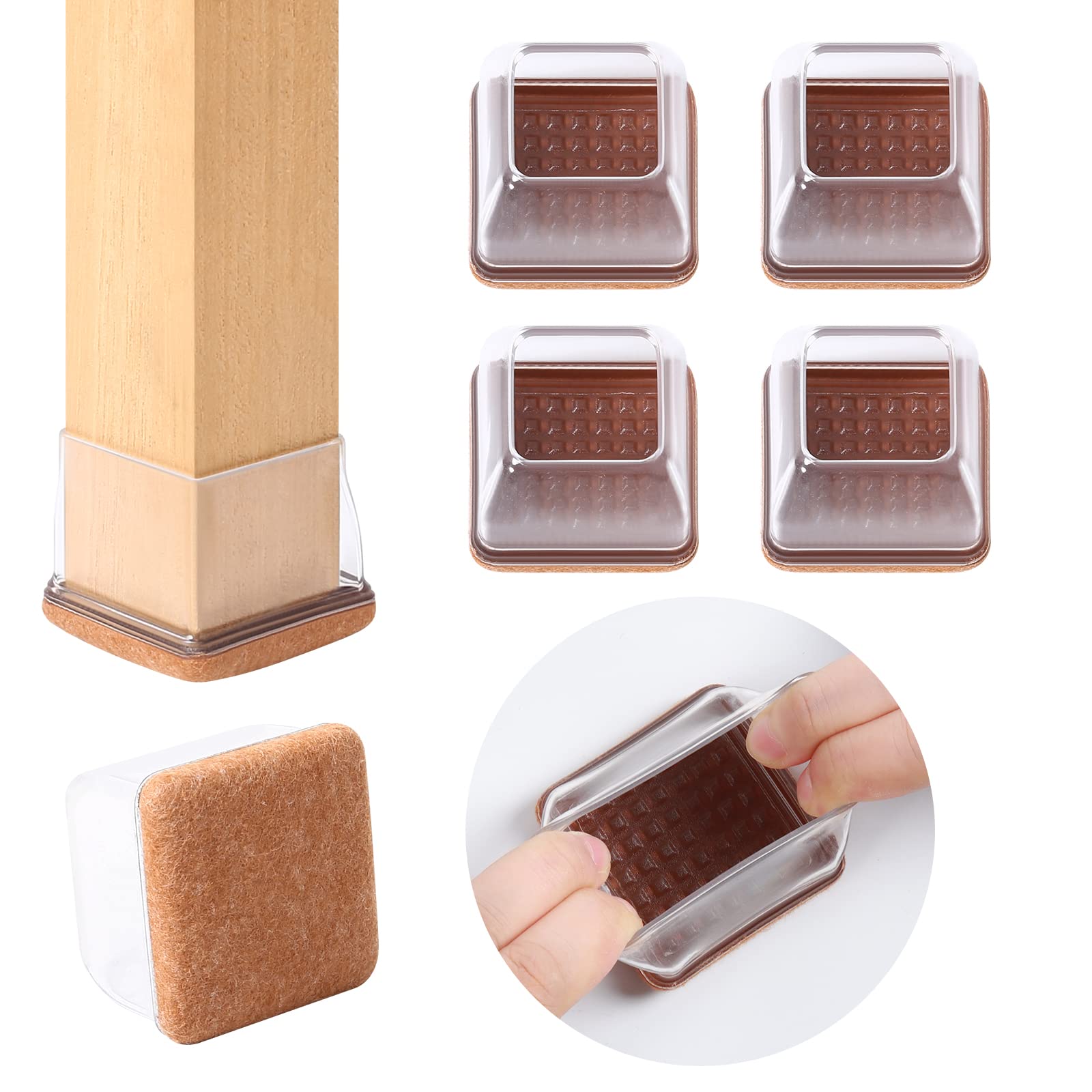 Ezprotekt 16 Pcs Clear Square Furniture Leg Sliders With Felt Plastic 