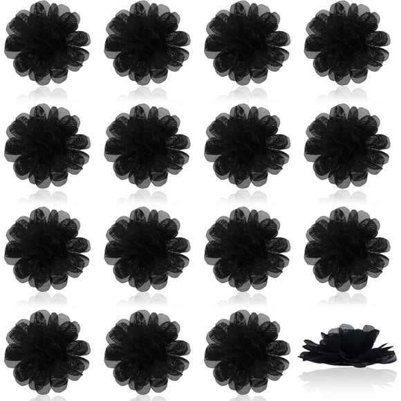 16 Pcs Chiffon Flower Black Fabric Flowers Flat Back Sewing Fabric Appliques for Clothing Craft Women DIY Headband Decorative Wedding Flowers 2.951.14 Inch
