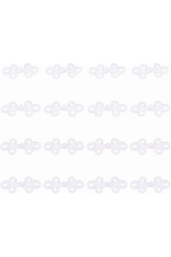 16 Pcs Chinese Knots Frog Buttons Polyester White Closure Sewing Buttons Sewing Fasteners for Sweater Cloak Coats Scarf Cardigan and Costumes Outfit for DIY