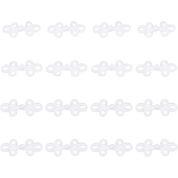 16 Pcs Chinese Knots Frog Buttons Polyester White Closure Sewing Buttons Sewing Fasteners for Sweater Cloak Coats Scarf Cardigan and Costumes Outfit