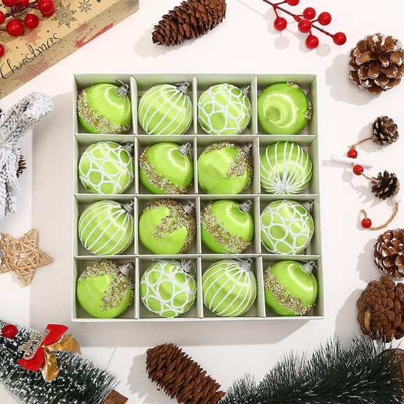 16 Pcs Christmas Ball Ornaments Sets Painted Pattern Shatterproof Tree Hanging Bulbs for Xmas Home Party Holiday Farmhouse Home Living Room