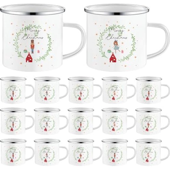 16 Pcs Christmas Enamel Coffee Mugs with Silver Rim - 12oz Xmas Hot Chocolate Mugs for Winter Gifts$$Home Decor, Kitchen, & Other