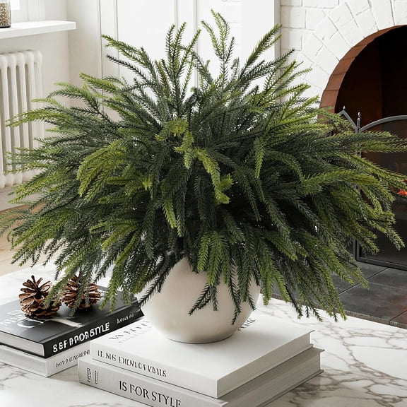 16 Pcs Christmas Norfolk Pine Branches, Real Touch Stems Xmas Decorations | 18'' Faux Soft Realistic Thick Evergreen Greenery Picks for Vase Fillers Garland Wreath Fireplace Mantel Indoor Home Decor