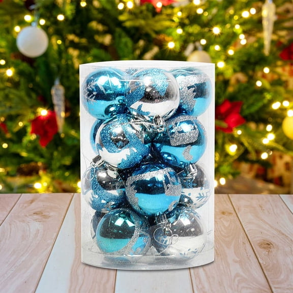 16 Pcs Christmas Ornaments Set, Blue Silver Glossy Painted Mix Plastic Christmas Ball Ornament Set Shatterproof Hanging Baubles for Coordinated Tree Styling, Holiday Home Decor
