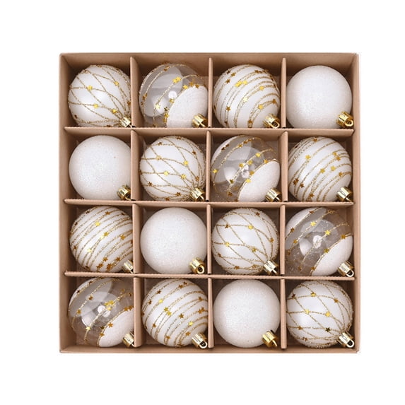 16 Pcs Christmas Ornaments Set, White Glossy Electroplated Plastic Christmas Ball Ornament Set Shatterproof Hanging Baubles for Coordinated Tree Styling, Holiday Home Decor, 2 in