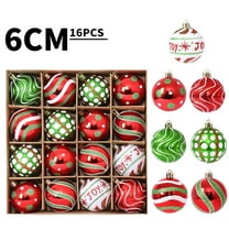 16 Pcs Christmas Tree Ball Ornaments, Christmas Decorations 2.36 inch Red and Green Glitter Hand-Painted Decorative Ball Pendants, 7 Style Christmas Tree Hanging Baubles for Xmas Holiday Party