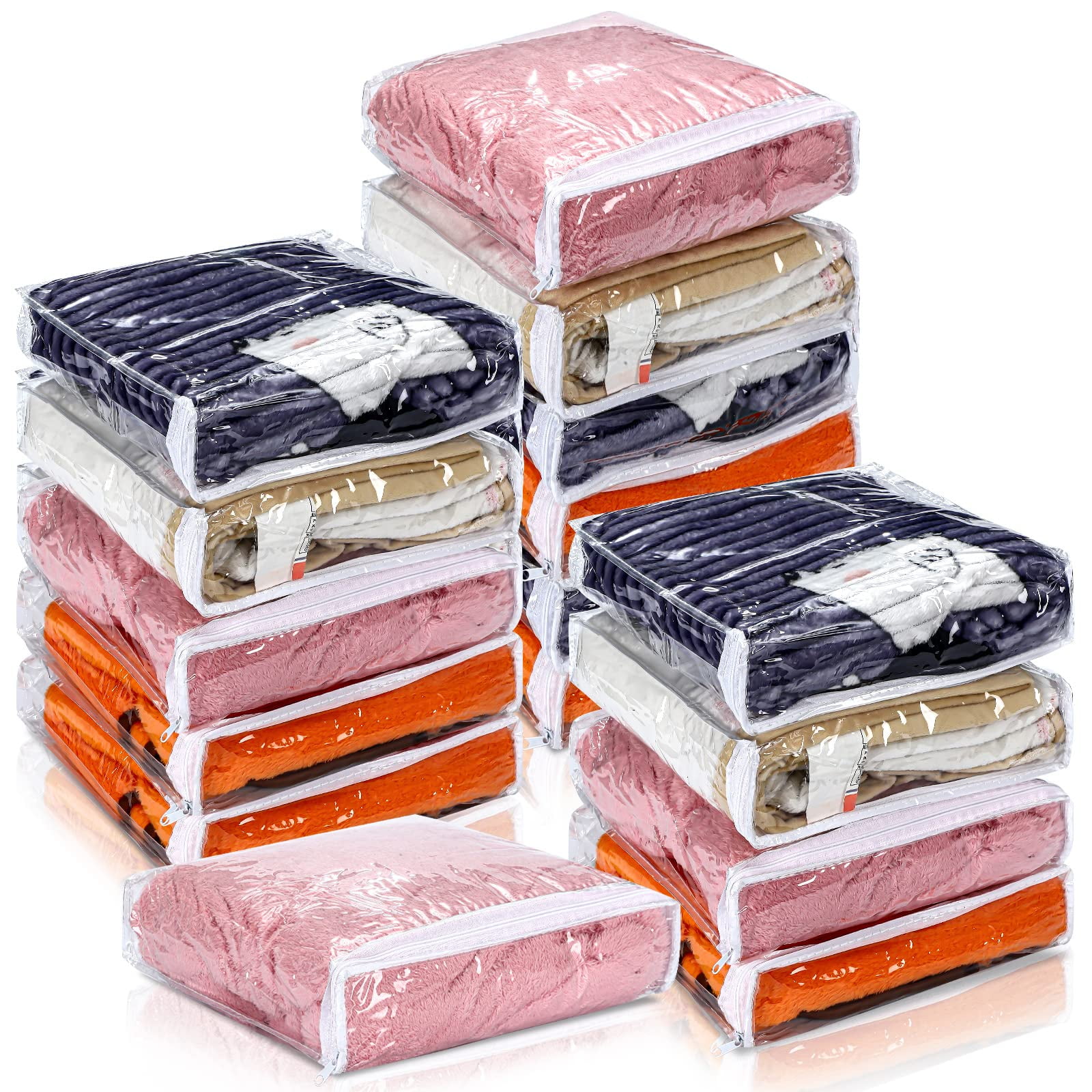 16 Pcs Clear EC36 Vinyl Zippered Storage Bags Sweater Storage Bags