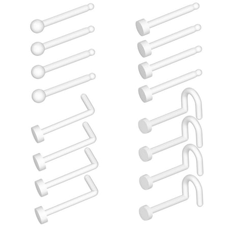 16 Pcs Clear Nose Ring Retainer 18g Nose Piercings Jewelry Small Plastic Clear Nose Studs Bioflex Nose Rings for Women Men Girls Body Piercing Jewelry 20g L Shape Corkscrew