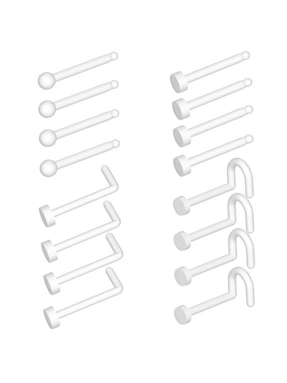 16 Pcs Clear Nose Ring Retainer 18g Nose Piercings Jewelry Small Plastic Clear Nose Studs Bioflex Nose Rings for Women Men Girls Body Piercing Jewelry 20g L Shape Corkscrew