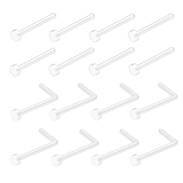 16 Pcs Clear Piercing Retainers for Surgery, 20G Bioflex Nose Rings, Body Piercing Jewelry for Women Girls Men, Lip Cartilage Tragus Earring Retainer, Plastic Piercing Jewelry for Work