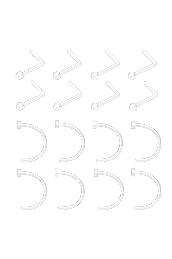 16 Pcs Clear Piercing Retainers for Surgery, 20G Bioflex Nose Rings, Body Piercing Jewelry for Women Girls Men, Lip Cartilage Tragus Earring Retainer, Plastic Piercing Jewelry for Work