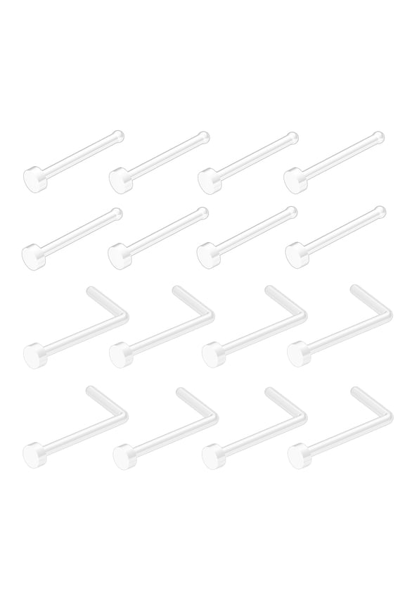 16 Pcs Clear Piercing Retainers for Surgery, 20G Bioflex Nose Rings, Body Piercing Jewelry for Women Girls Men, Lip Cartilage Tragus Earring Retainer, Plastic Piercing Jewelry for Work