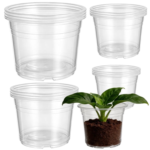 16Pack Clear Plastic Nursery Pots with Drainage Integrated Seedling Plant Containers in 4 Sizes (6" to 9.65"), for Indoor & Outdoor Home Garden, Balcony Cultivation & Easy Root Observation