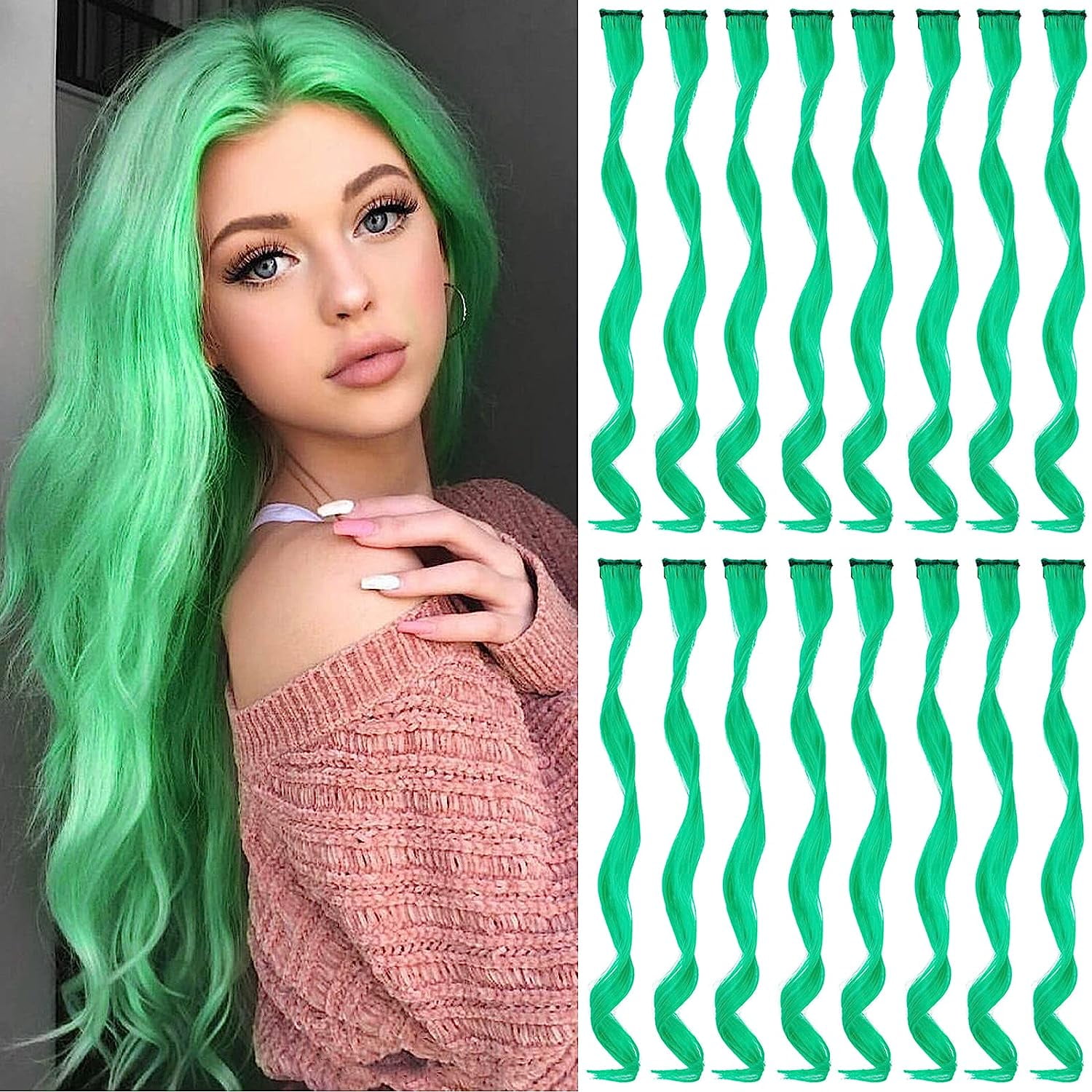 16 Pcs Colored Hair Extensions Curly Wavy Clip in Synthetic  display picture 2