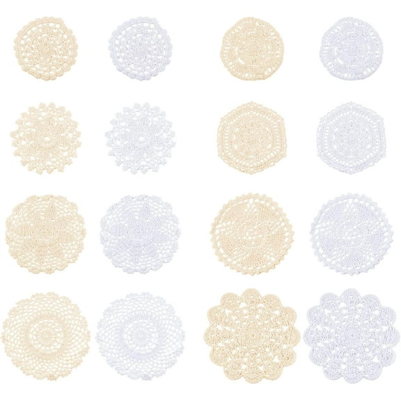 16 Pcs Cotton Lace Crochet Doilies Cup Mat Handmade Lace Coasters for Tea Party Wedding Table Decor Making DIY