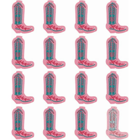 16 Pcs Cowgirl Boot Cloth Patch 3.1x1.9inch Computerized Embroidery Boots Patch Iron on Boots Applique Patches Western Long Boot Sewing Appliques for Jeans Coat Bag Hat Shoes Decoration