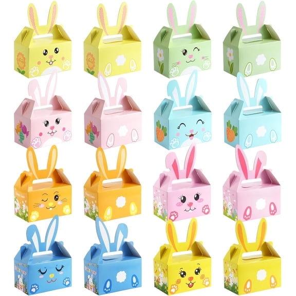 16 Pcs Cute Bunny Easter Baskets Bulk, Small Easter Treat Boxes with Rabbit Ears Handle, Easter Basket Easter Gift Boxes for Home Easter Party Favor