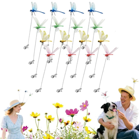 16 Pcs Dragonfly Clip Bug Repellent, 2026 New Fake Dragon Fly Hat Clips, 3D Dragonfly Garden Stakes Decor, Realistic Humming Bird Stakes, Artificial Clip-On Fly Deterrent for Indoor Outdoors