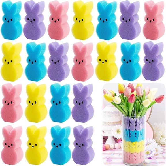 16 Pcs Easter Decoration Peep Sponge Bunnies Vase Filler, Multicolor Easter Bunnies Vase Stuffer, Easters Spring Rabbit Vase Fillers for Home Table Centerpiece Decor