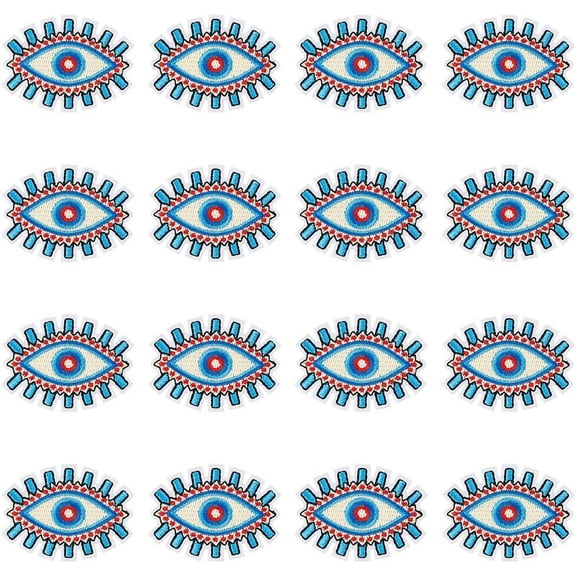 16 Pcs Eye Pattern Patches for Clothes Blue Evil Eye Applique Embroidery Iron Sew on Patches Applique for Clothes Jackets Jeans Dresses Bags DIY Embroidery Garment Accessory