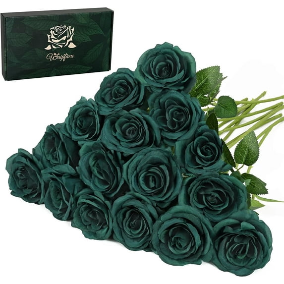 16 Pcs Fake Gold Roses Artificial Flowers with Long Stems, Rose Bouquet Silk Faux Flowers for Valentines Wedding Party Vase Centerpiece Home Decor (Gold)