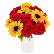 16 Pcs Fake Roses Sunflowers Artificial Flowers for Outdoors, Faux Plants with Long Stems for Home Living Room Office Outdoor Garden Wedding Bouquet Vase Flower Arrangement Decorations
