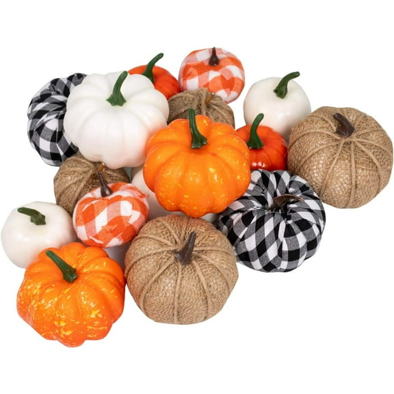 16 Pcs Fall Decor Assorted Sizes Artificial Pumpkins Burlap Faux Foam Pumpkin for Harvest Autumn Season Halloween Thanksgiving Holiday Festive Embellishing