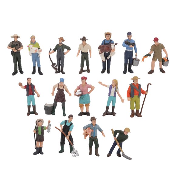 16 Pcs Farm Character Model Colorful DIY Role Playing Vivid Farmer Miniature Toy For Photography Props