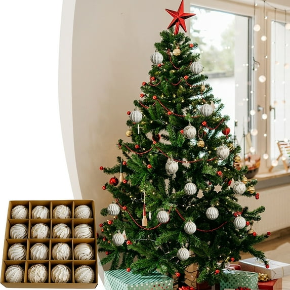 16 Pcs Farmhouse Ball Ornaments Plastic Ball 2.36" Vintage Style Christmas Hanging Ornaments Balls Retro Christmas Ornaments for Christmas Tree Gift for Xmas