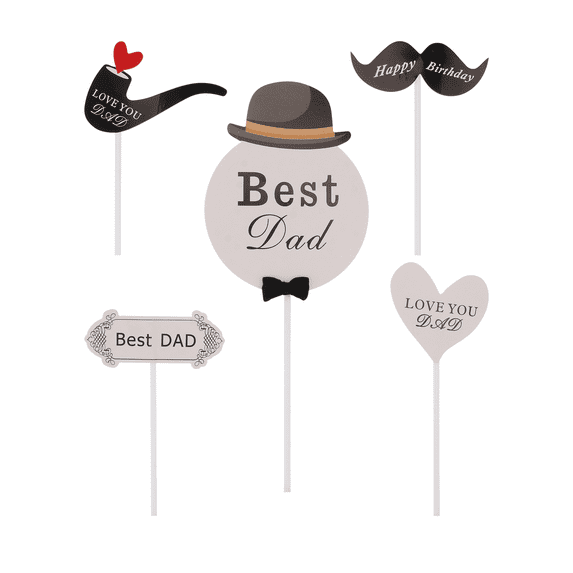 16 Pcs Father's Day Cake Cupcake Toppers Beard Bow Tie Shaped Creative Cupcake Picks Decoration for Party Festival (4pcs for each Pattern)