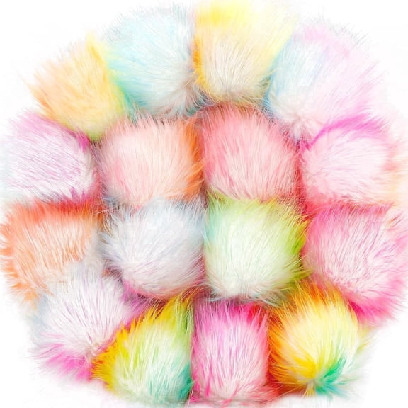16 Pcs Faux Fur Pom Poms for Hat 4 Inches Large Fluffy Pom Balls for Craft Knitting Beanie Shoe Scarf Bag Pompom Valentine Keychain Charm Winter DIY Accessory (Rainbow Color)