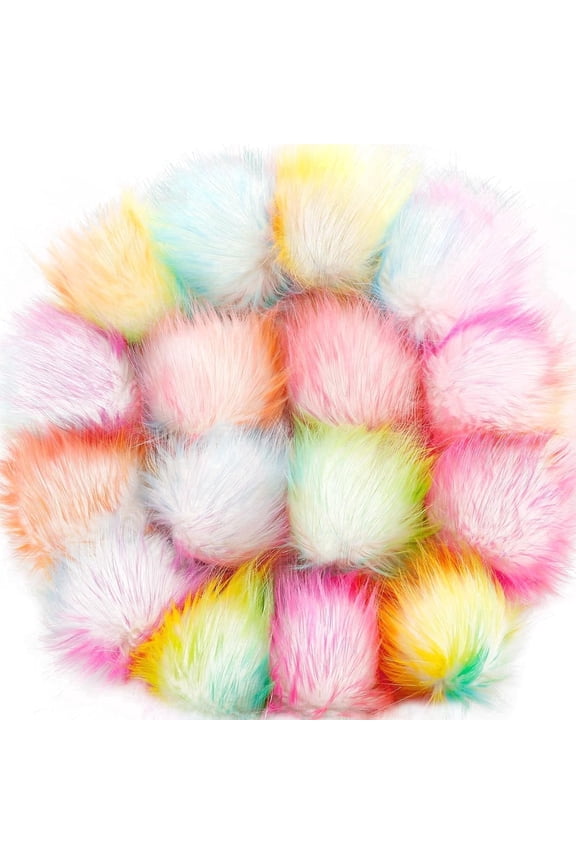 16 Pcs Faux Fur Pom Poms for Hat 4 Inches Large Fluffy Pom Balls for Craft Knitting Beanie Shoe Scarf Bag Pompom Valentine Keychain Charm Winter DIY Accessory (Rainbow Color)