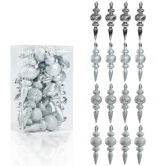 16 Pcs Finial Christmas Ornaments 4.4 Inch - Shiny & Glitter Finish Plastic Baubles for Xmas Tree Holiday Party Festive Decor