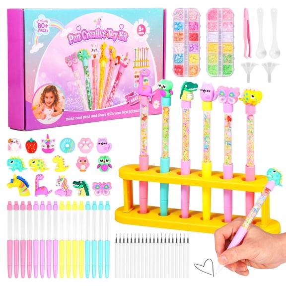 16 Pcs Floaty Pens Kit - Create Sparkly Customizable Pens with Glitter & Charms - Fun Craft for Tween -Mess-Free Creative Activity Great Gift for Artistic Kids
