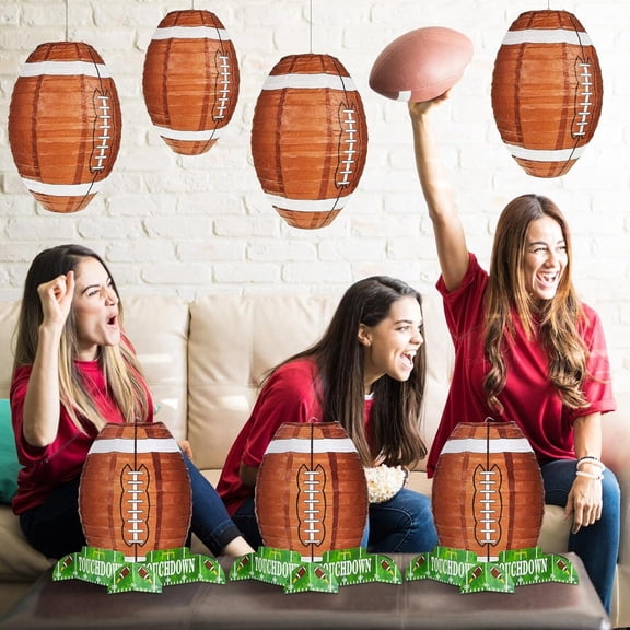 16 Pcs Football Paper Lantern Sports Fan Party Decor Table Centerpiece Decoration Set Soccerball Game Lantern with Stand Pieces for Game Day Tailgates Stadium Party Supply,12 Inches (Black)