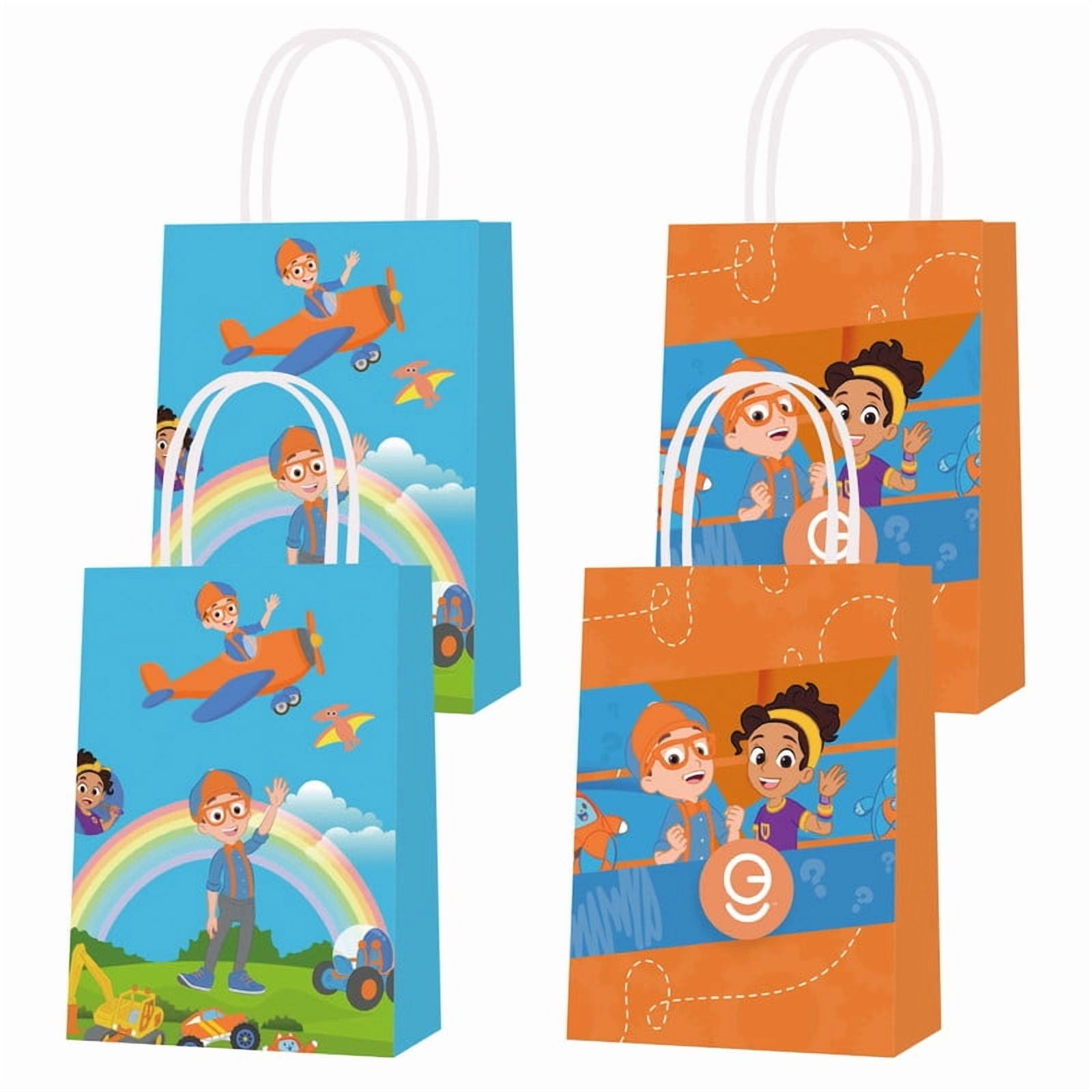 16 Pcs For Blippi-Themed Party Favor Bags 2 Styles Candy Gift Bags with Handles for Birthday Decorations and Festive Celebrations