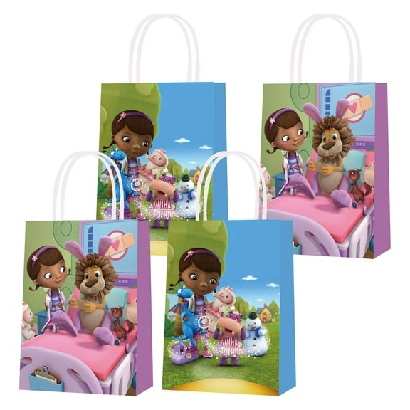 16 Pcs For Doc McStuffins Theme Birthday Party Bags,Party Favor Bags,Includes Handles Favor Bags Candy Gift Bags for Birthday Party Supplies