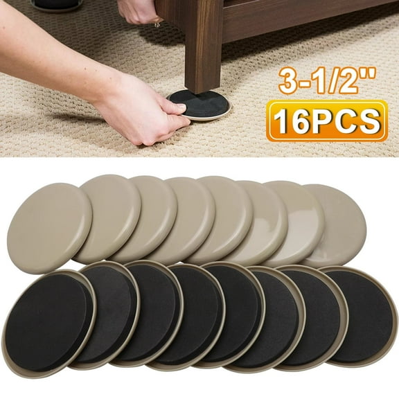 16pcs Furniture Sliders, TSV Reusable Heavy Furniture Movers, 3.5'' Furniture Moving Sliders Kit, Furniture Coasters for Carpet Floor Surfaces