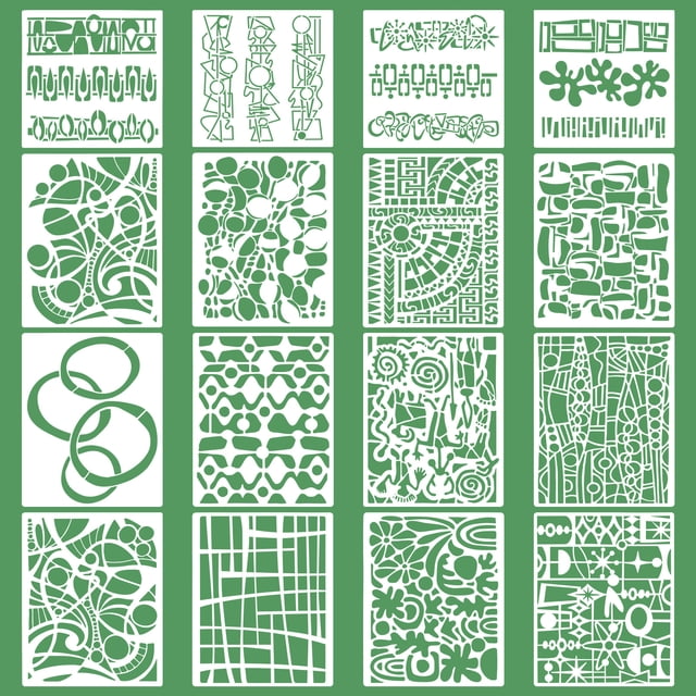 16 Pcs Geometric Texture Stencil for Painting on Wood Wall Furniture ...