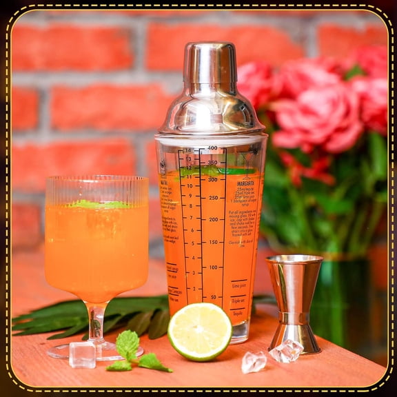 16 Pcs Glass Cocktail Shaker Set with Stainless Steel Jigger - 14oz Clear Mix Drink Kit for Home Bar Party Bartending